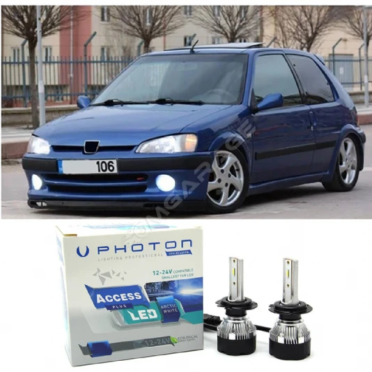 Peugeot 106 Led Xenon Uzun + Kısa Far Ampulü H4 Access Yeni Seri Beyaz