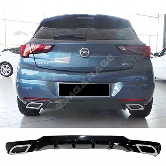 Opel Astra K Sport Difüzör Difizör Plastik Parlak Siyah Egzoz Görünüm 2015-2021 Arka-difizör-bodykit-ek