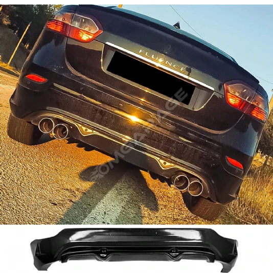 Renault Fluence Sağ Sol Çift Çıkışlı Arka Ek Plastik Siyah Difüzör 2009-2016 Arka-difizör-bodykit-ek