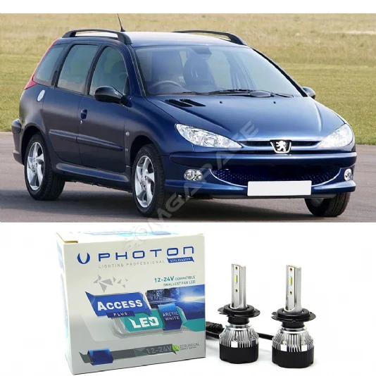 Peugeot 206 SW Uzun+Kısa Far Ampulü H4 Access Yeni Seri Beyaz 2002-2007