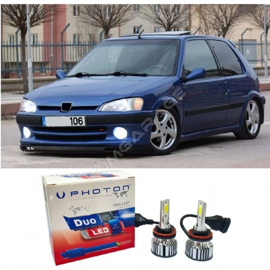 Peugeot 106 Led Xenon Uzun + Kısa Far Ampulü H4 Duo Yeni Seri Beyaz