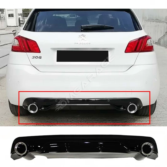 Peugeot 308 GT Difüzör Difizör Plastik Parlak Siyah 2013 2014 2015 2016 2017 2018 Arka-difizör-bodykit-ek
