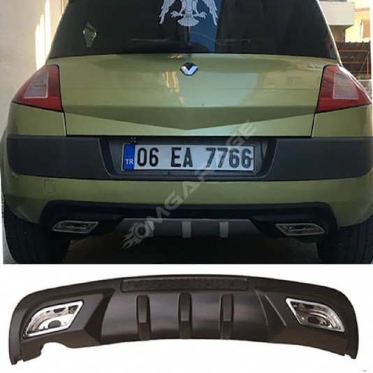Renault Megane 2 HB Difüzör Difizör Siyah + Kare Egzoz Görünüm C Tip