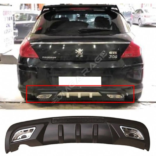 Peugeot 308 Difüzör Difizör Siyah + Kare Egzoz Görünüm C Tip 2008 - 2011