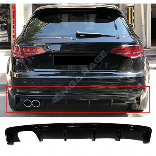 Audi A3 8V HB Sportback Rieger Difüzör Difizör Plastik Parlak Siyah 2012-2016 Arka-bodykit-ek-karlık