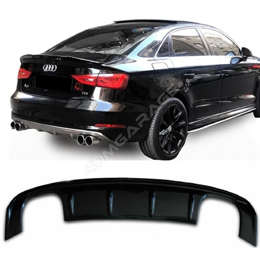 Audi A3 8V Sedan S3 Difüzör Difizör Plastik Parlak Siyah Çift Çıkış 2012-2016 Arka-bodykit-ek-karlık