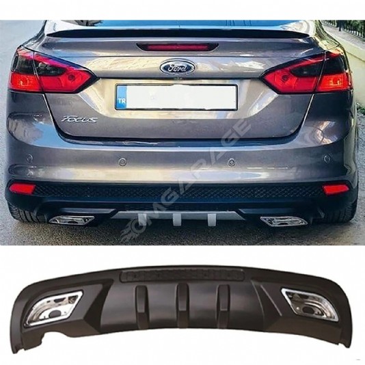 Ford Focus 3 Difüzör Difizör Siyah + Kare Egzoz Görünüm C Tip 2012 - 2017