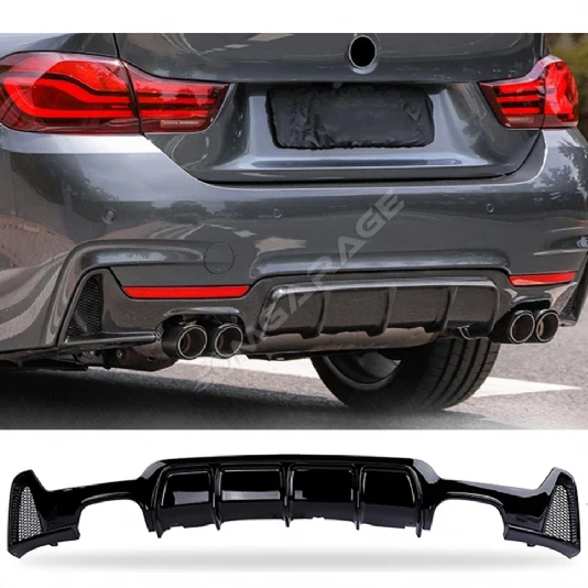 Bmw F36 Difüzör Difizör Plastik Parlak Siyah Sağ Sol Çift Çıkışlı 2013-2020 4 Serisi Arka-difizör-bodykit-ek