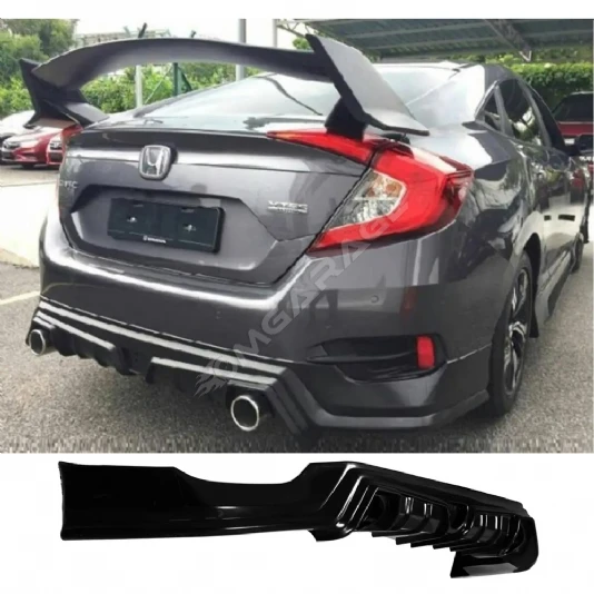 Honda Civic Fc5 Mugen Arka Ek Plastik Siyah Difüzör 2016 2017 2018 2019 Arka-difizör-bodykit-ek