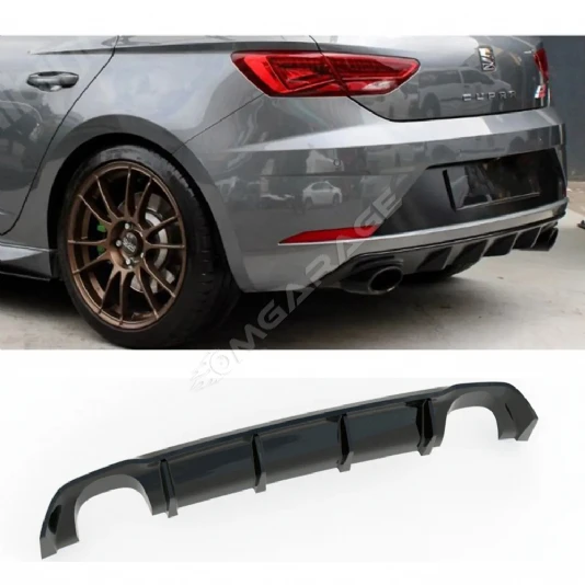 Seat Leon Mk3.5 Cupra Difüzör Difizör Plastik Parlak Siyah Sağ Sol Tekli 2017-2020 Arka-difizör-bodykit-ek