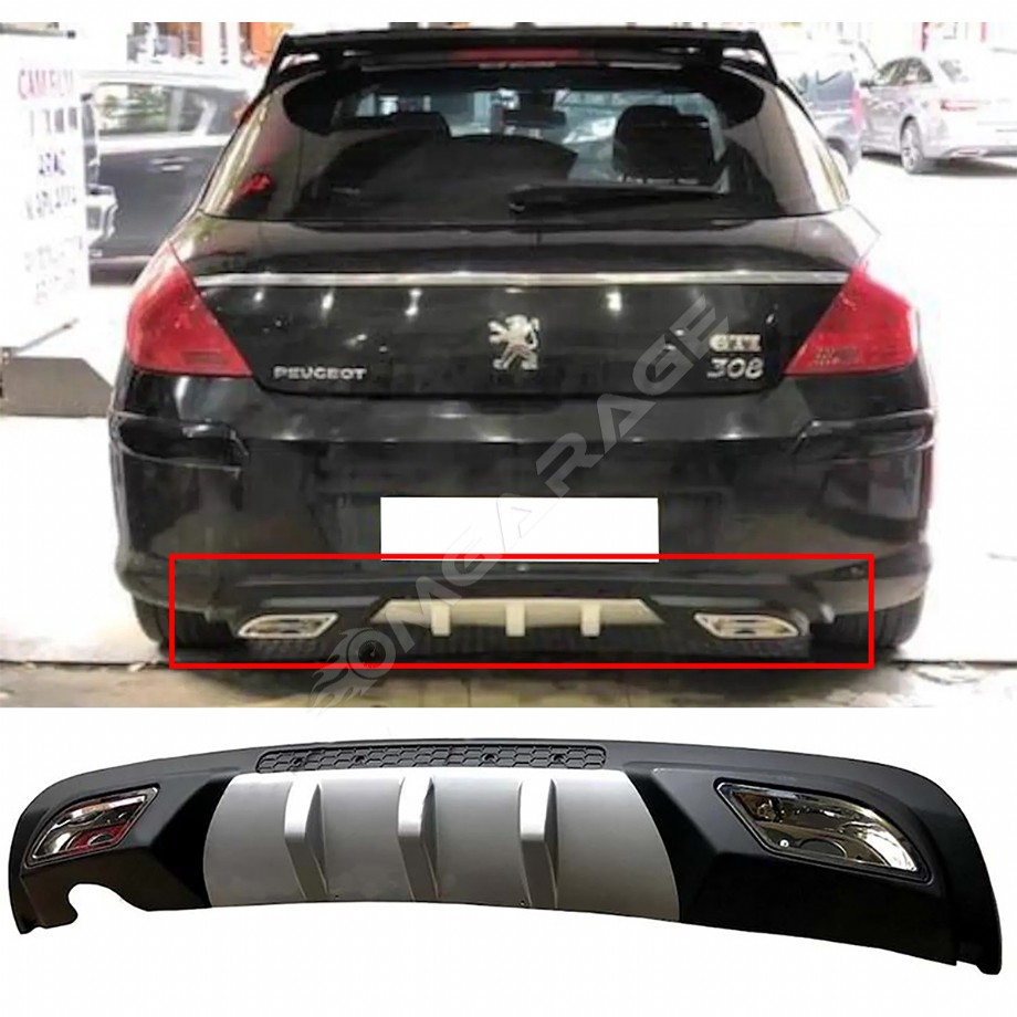 Peugeot 308 Difüzör Difizör Gri + Kare Egzoz Görünüm C Tip 2008 - 2011