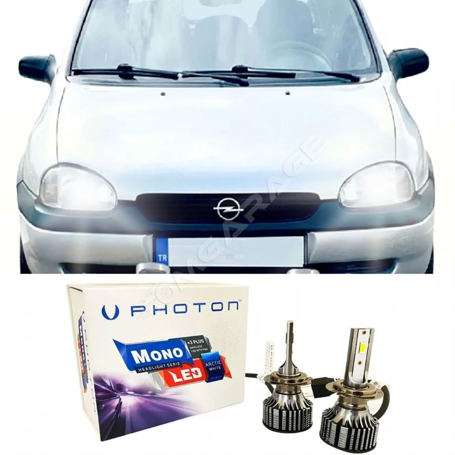 Opel Corsa B Led Xenon Uzun + Kısa Far Ampulü H4 Mono Yeni Seri Beyaz 1993-2000 Uyumlu