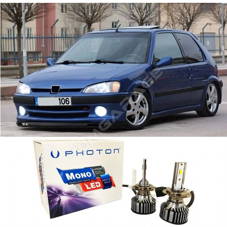 Peugeot 106 Led Xenon Uzun + Kısa Far Ampulü H4 Mono Yeni Seri Beyaz