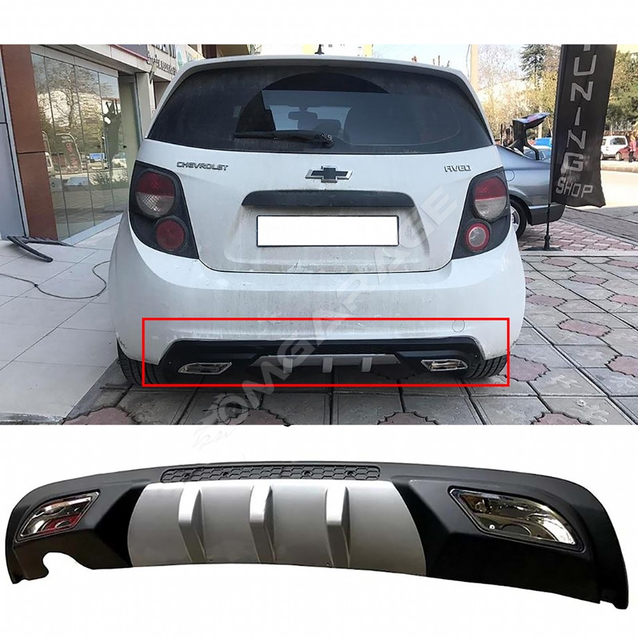 Chevrolet Aveo HB Difüzör Difizör Gri + Kare Egzoz Görünüm C Tip 2012 - 2016