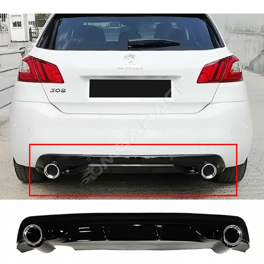 Peugeot 308 GT Difüzör Difizör Plastik Parlak Siyah 2013 2014 2015 2016 2017 2018 Arka-difizör-bodykit-ek