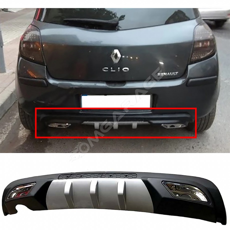 Renault Clio Mk3 Difüzör Difizör Gri + Kare Egzoz Görünüm C Tip 2006 - 2012