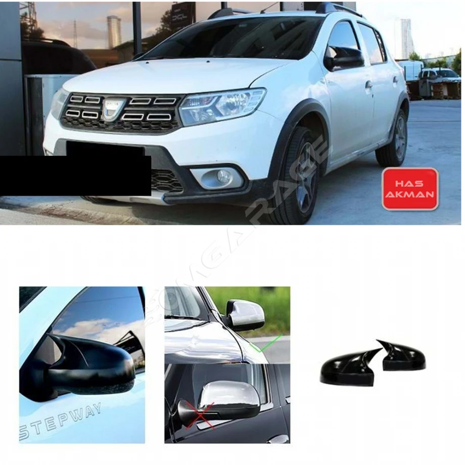 Dacia Sandero Batman Yarasa Ayna Kapağı Parlak Siyah ABS 2009 - 2020