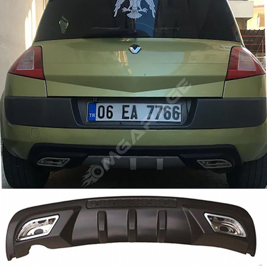 Renault Megane 2 HB Difüzör Difizör Siyah + Kare Egzoz Görünüm C Tip