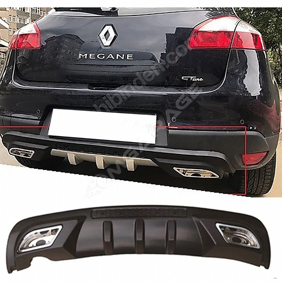 Renault Megane Mk3 HB Difüzör Difizör Siyah + Kare Egzoz Görünüm C Tip
