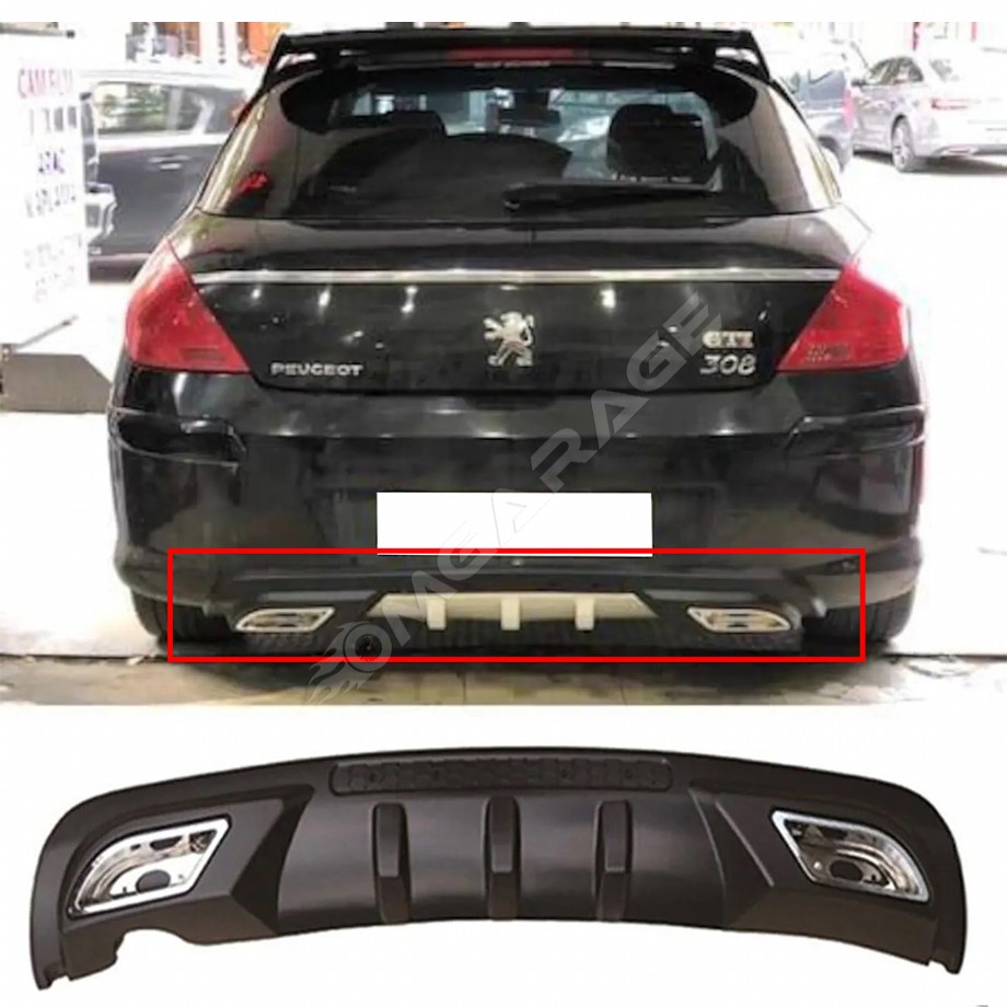 Peugeot 308 Difüzör Difizör Siyah + Kare Egzoz Görünüm C Tip 2008 - 2011