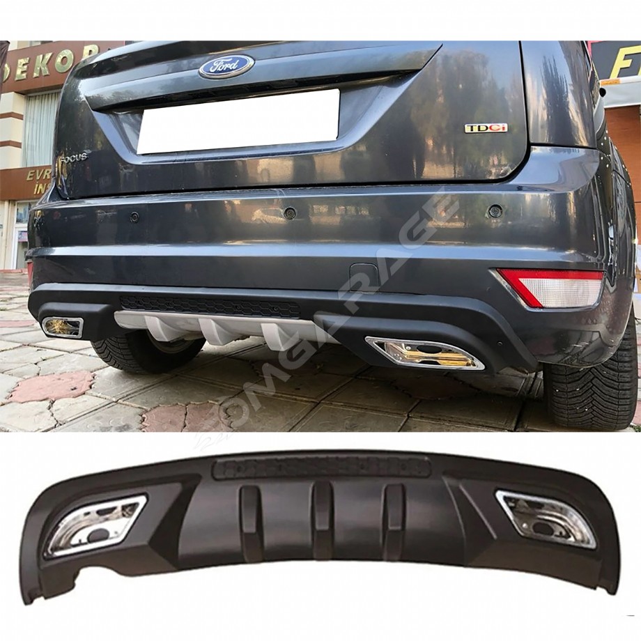 Ford Focus 2 HB Difüzör Difizör Siyah + Kare Egzoz Görünüm C Tip 2004 - 2010