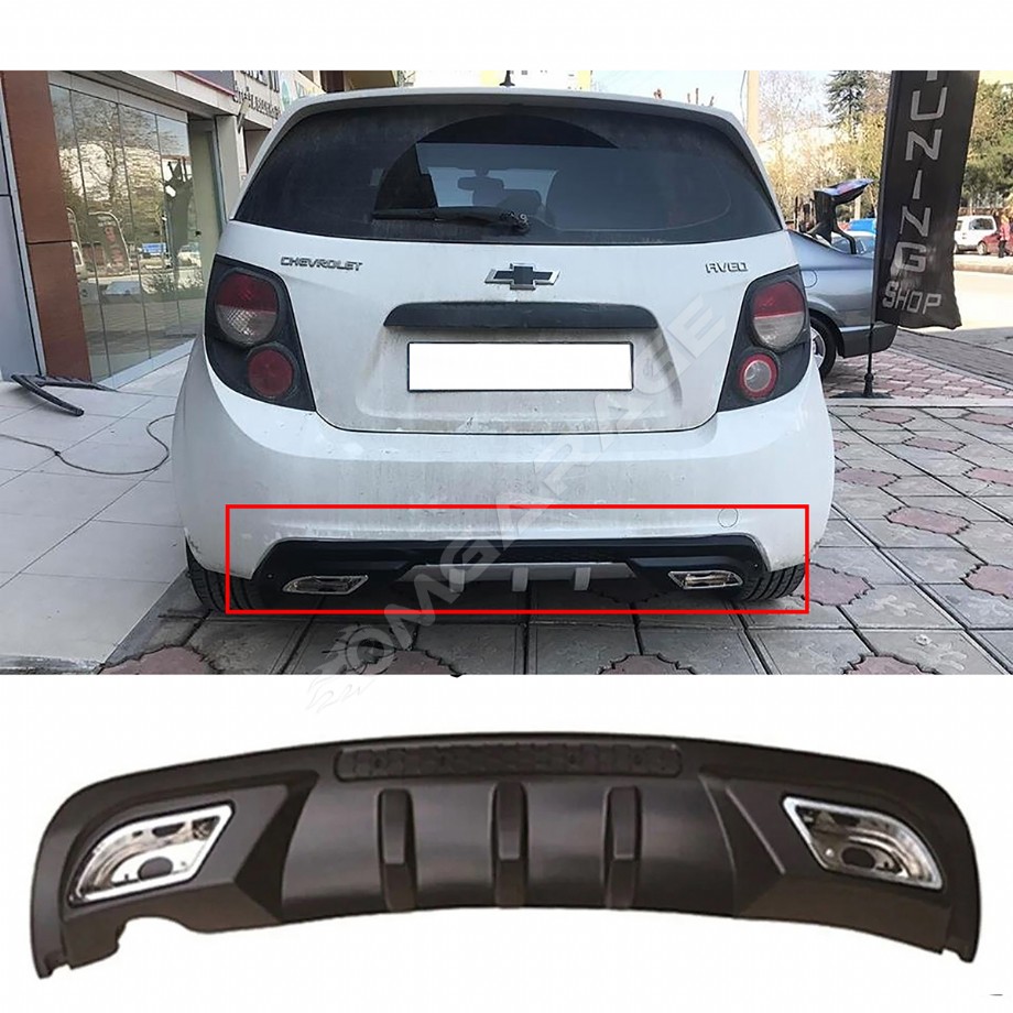 Chevrolet Aveo HB Difüzör Difizör Siyah + Kare Egzoz Görünüm C Tip 2012 - 2016