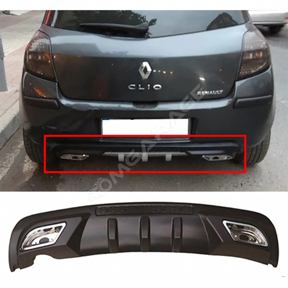 Renault Clio Mk3 Difüzör Difizör Siyah + Kare Egzoz Görünüm C Tip 2006 - 2012