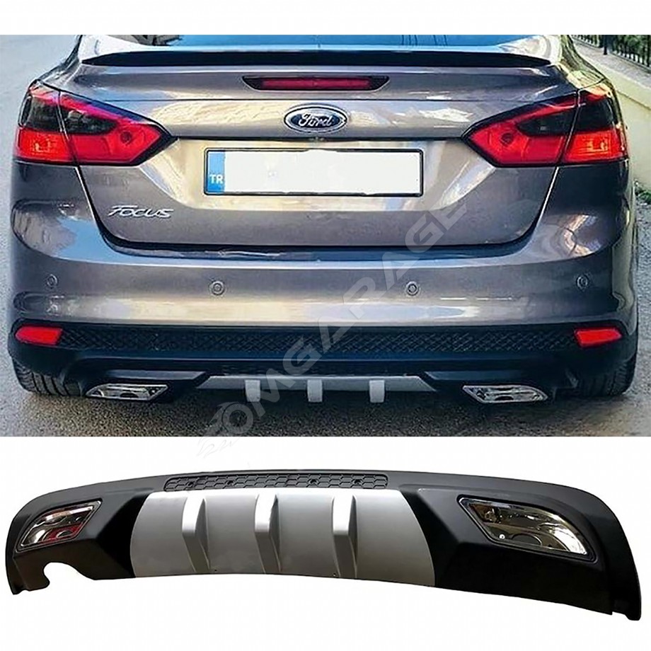 Ford Focus 3 Difüzör Difizör Gri + Kare Egzoz Görünüm C Tip 2012 - 2017