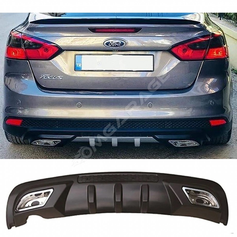 Ford Focus 3 Difüzör Difizör Siyah + Kare Egzoz Görünüm C Tip 2012 - 2017