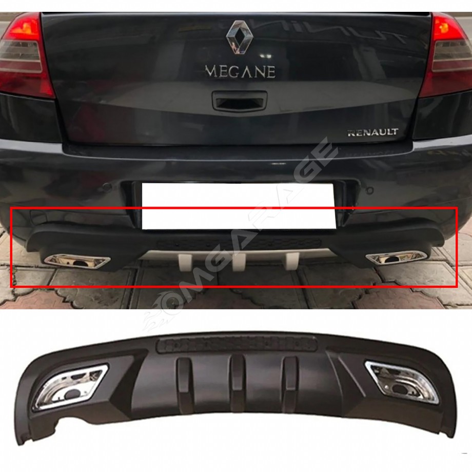 Renault Megane 2 Difüzör Difizör Siyah + Kare Egzoz Görünüm C Tip 2002 - 2009