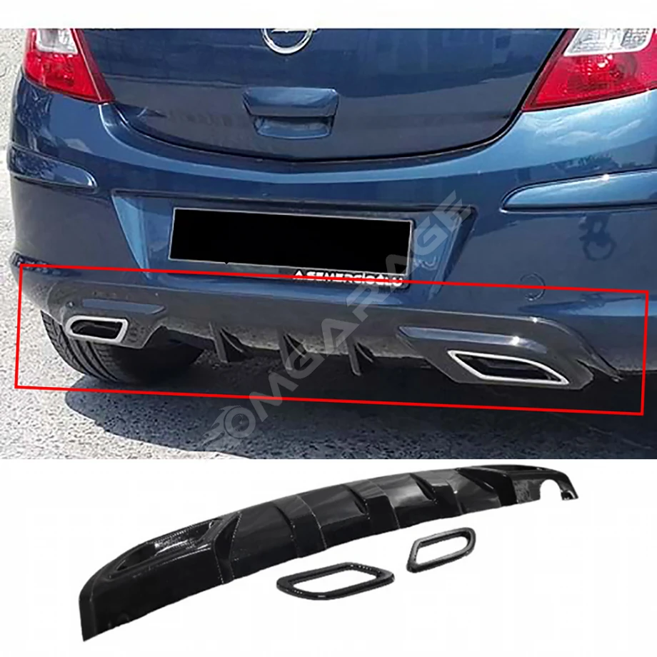 Opel Corsa D Sport Difüzör Difizör Plastik Parlak Siyah Egzoz Görünüm 2006-2014 Arka-difizör-bodykit-ek