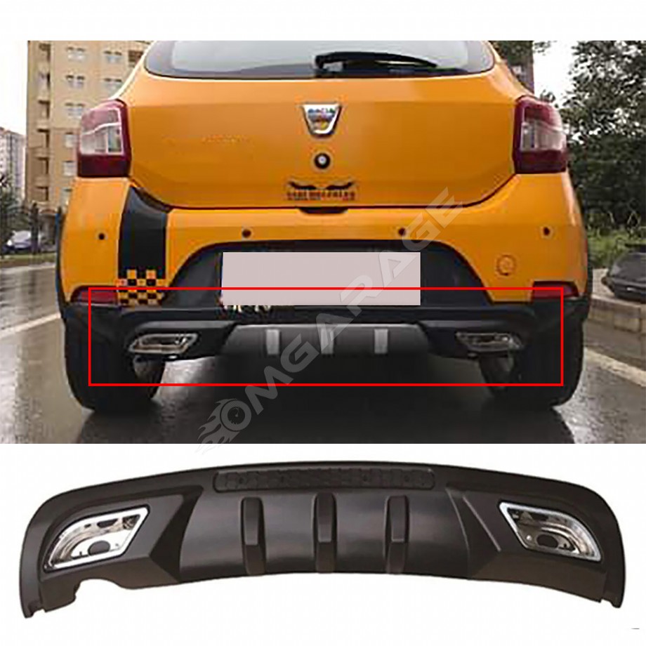 Dacia Sandero Difüzör Difizör Siyah + Kare Egzoz Görünüm C Tip