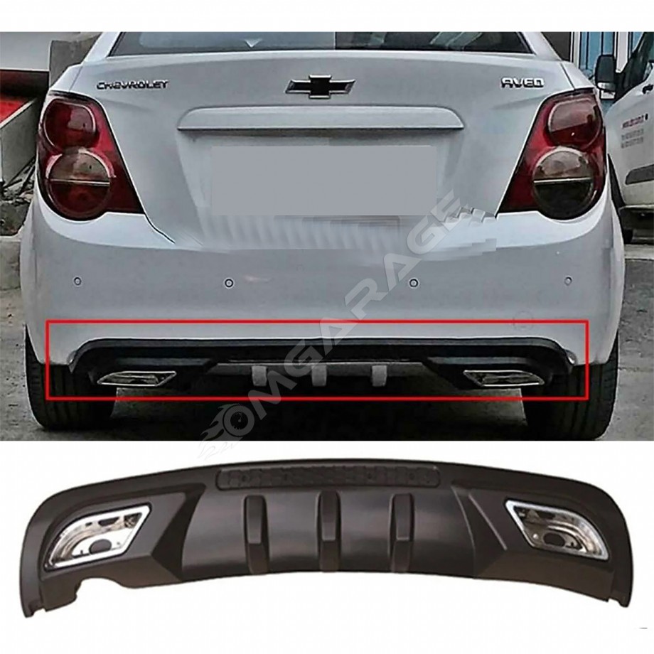 Chevrolet Aveo Sedan Difüzör Difizör Siyah + Kare Egzoz Görünüm C Tip 2012 - 2016