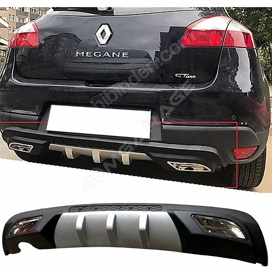 Renault Megane Mk3 HB Difüzör Difizör Gri + Kare Egzoz Görünüm C Tip
