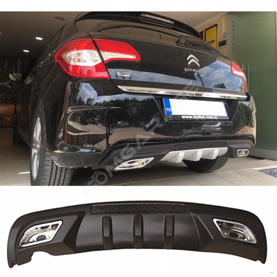 Citroen C4 Difüzör Difizör Siyah + Kare Egzoz Görünüm C Tip 2011 - 2016