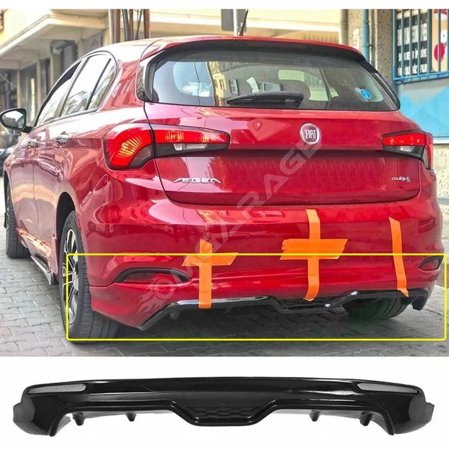 Fiat Egea HB Arka Ek Plastik Siyah Difüzör 2015 2017 2018 2019 2020 2021 Arka-difizör-bodykit-ek