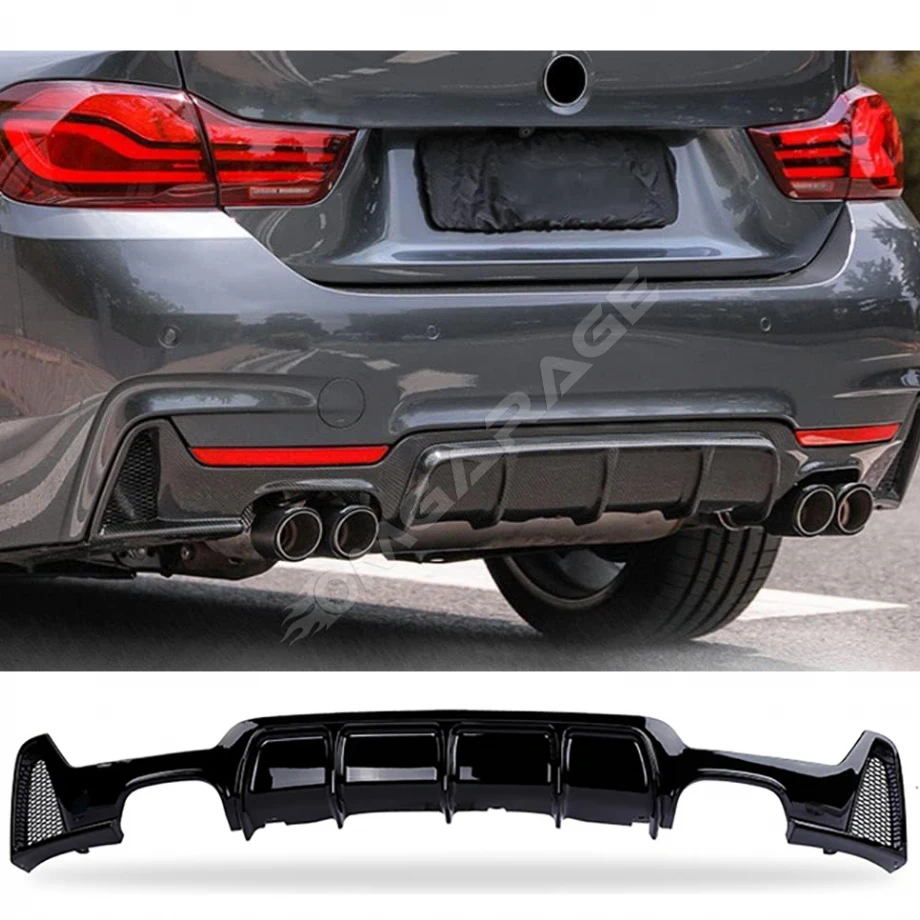 Bmw F32 Difüzör Difizör Plastik Parlak Siyah Sağ Sol Çift Çıkışlı 2013-2020 4 Serisi Arka-difizör-bodykit-ek