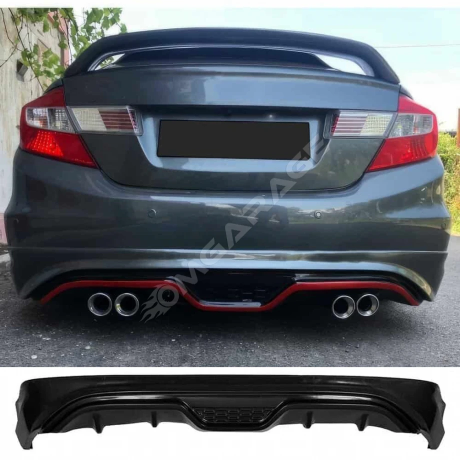 Honda Civic FB7 Custom Arka Ek Plastik Siyah Difüzör Çıkışsız 2012-2016 Arka-difizör-bodykit-ek
