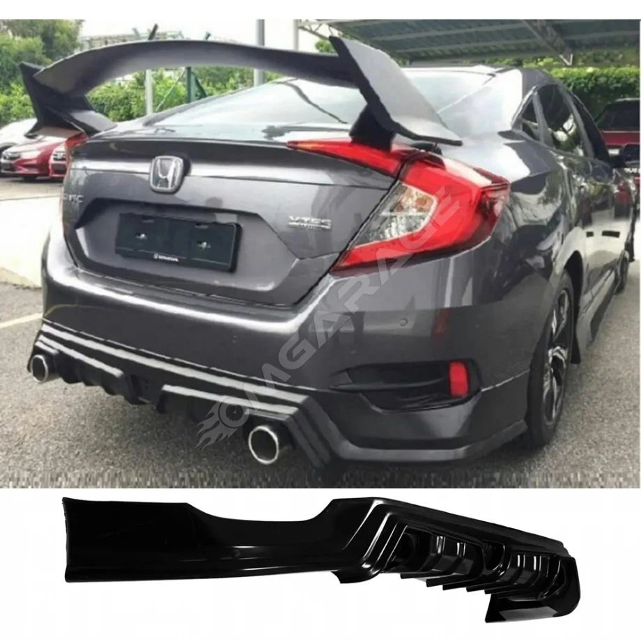 Honda Civic Fc5 Mugen Arka Ek Plastik Siyah Difüzör 2016 2017 2018 2019 Arka-difizör-bodykit-ek