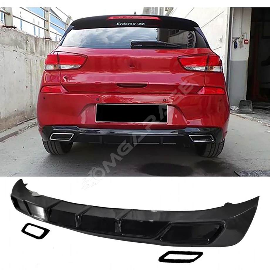 Hyundai i30 Difüzör Difizör Plastik Parlak Siyah Egzoz Görünüm 2017 2018 2019 2020 Arka-difizör-bodykit-ek